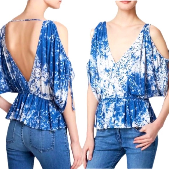 FREE PEOPLE Indigo Abracadabra Cold Shoulder Peplum Boho Style Top Size XS - Picture 3 of 7
